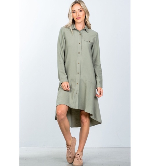 Olive Boyfriend Shirt Dress - Picture 2 of 7
